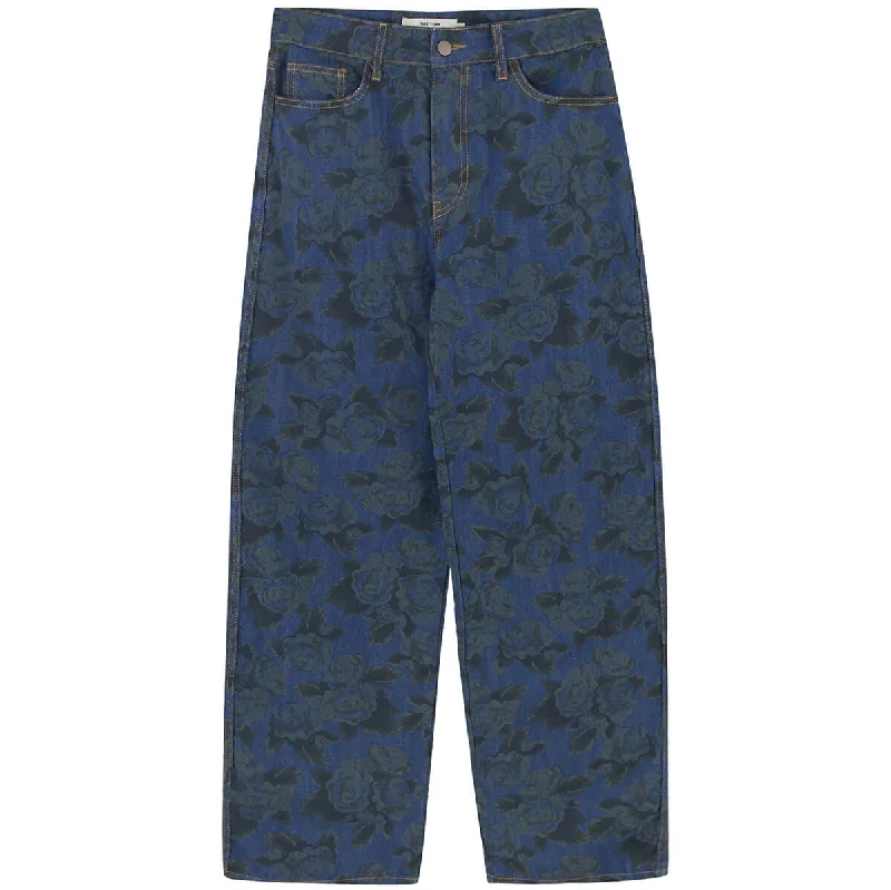 Berta Roses Print Denim Trousers by The Tiny Big Sister Trousers Cargo pockets
