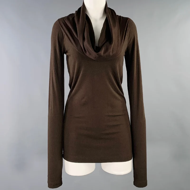 DONNA KARAN Size S Brown Viscose Blend Cowl Neck Pullover Polo Neck Sweater