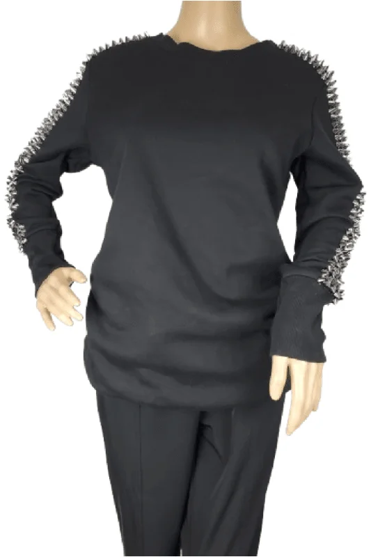Gracia women's black studded sweater size M Real Fur Shearling Chenille