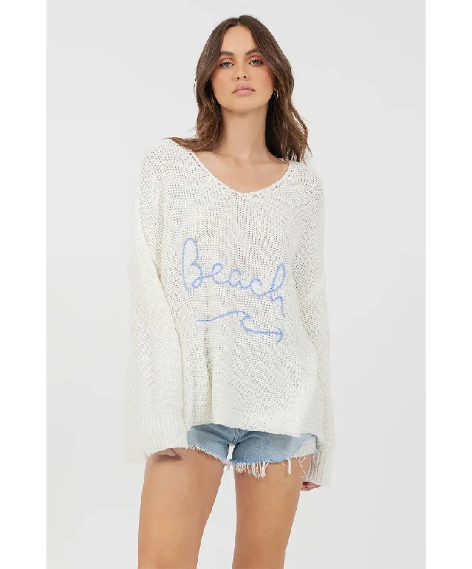 Beach Gal V-Neck Sweater Wool Fabric Cashmere Fabric Tweed Fabric
