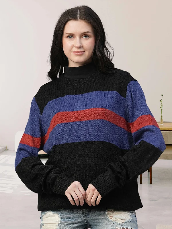 Bold Stripe Classic Knitted Women Pullover Alpaca Blend Soft