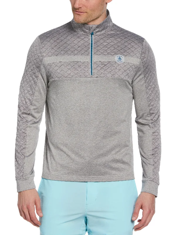 Men's Mixed Media 1/4 Zip Pullover Notched Neck Pullover