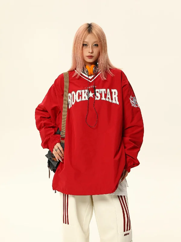 Rock Star Varsity Anorak Pullover Tight Sleeve Top