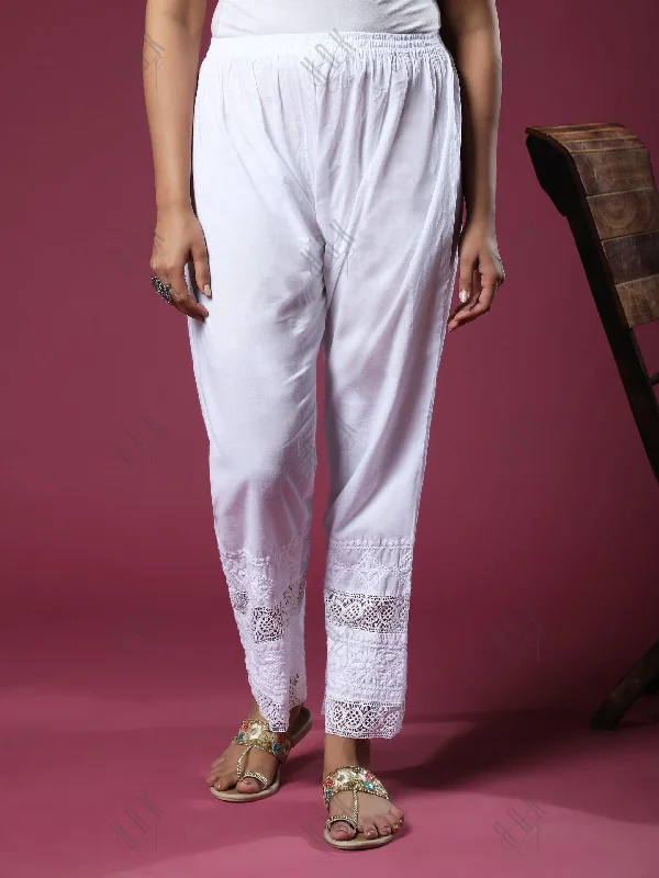 House Of Kari Chikankari Embroidered Cotton White Relaxed Pants Trousers-8 Trousers Pleated Formal House Of Kari Chikankari Embroidered Cotton White Relaxed Pants Trousers-8 Trousers Pleated Formal