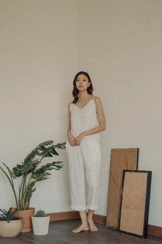 Juliet Ruffle Set Trousers in White Trousers Summer Linen