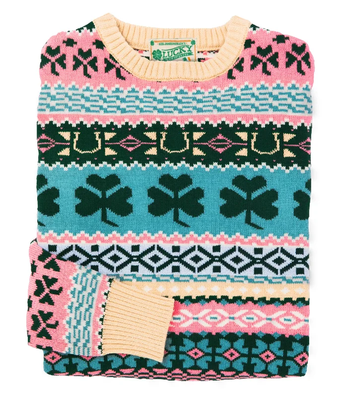 Irish Country Fair Isle Sweater- Women's Faux Fur Fabric Real Fur Fabric Shearling Fabric