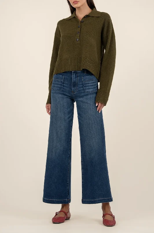 Lilia Button Front Sweater [Olive-KS33201] Fleece Sweater Nylon Polyester