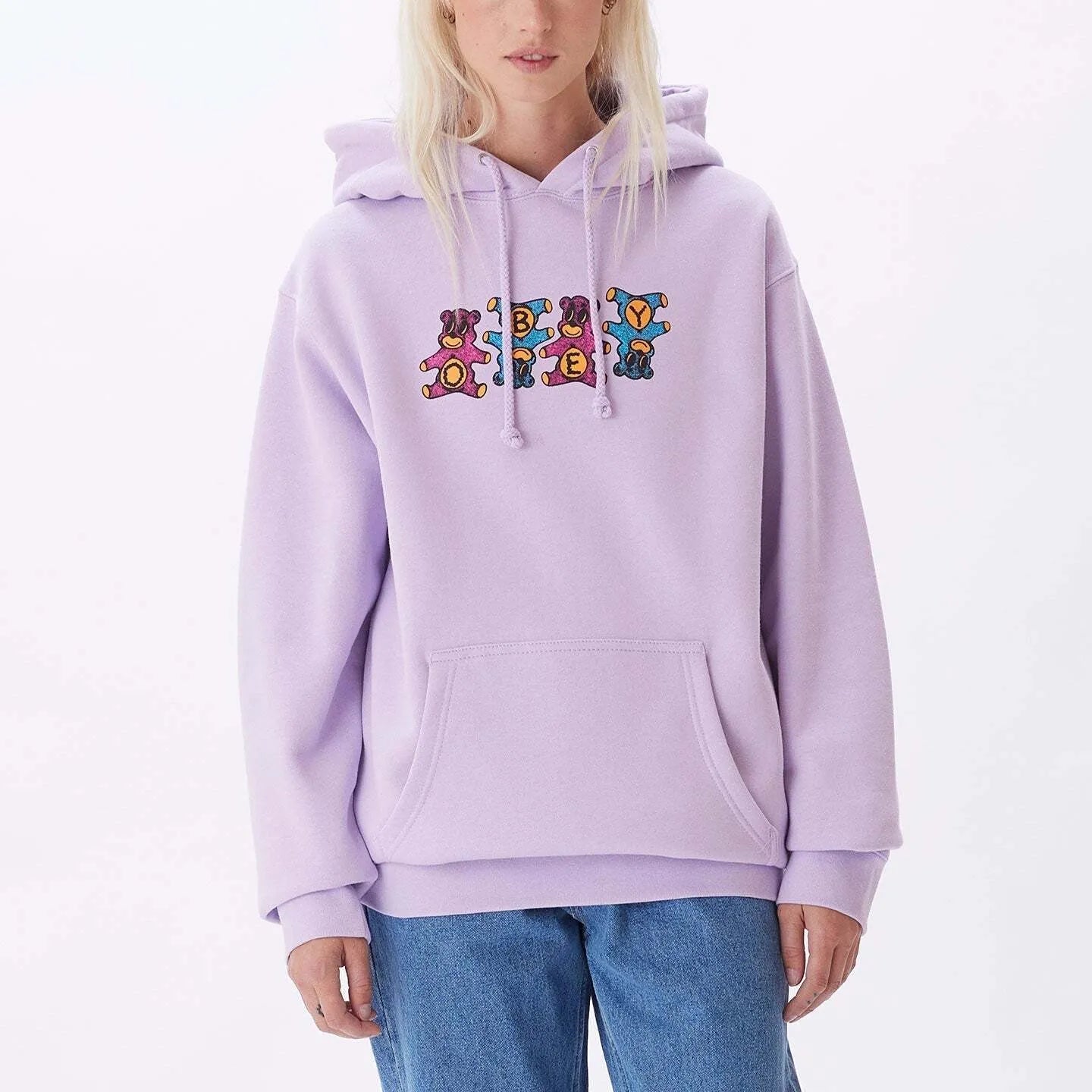 OBEY Women's Obey Circus Bears Pullover Hoodie Lavender Slouchy Comfort Pullover