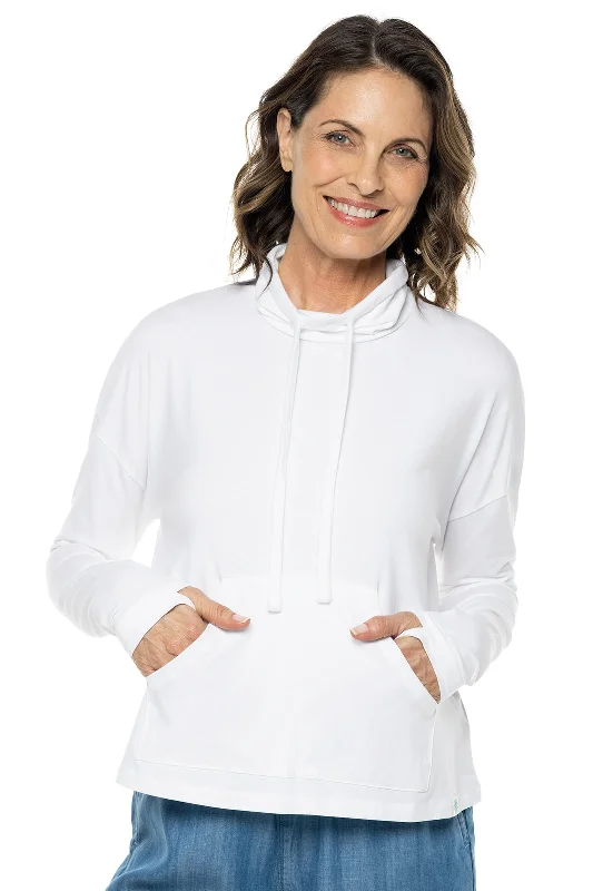 Women's Solana Mock Neck Pullover | White Bishop Sleeve Elegant