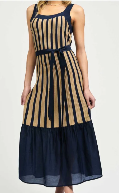 Navy & Tan Sweater Dress Soft Cozy Warm