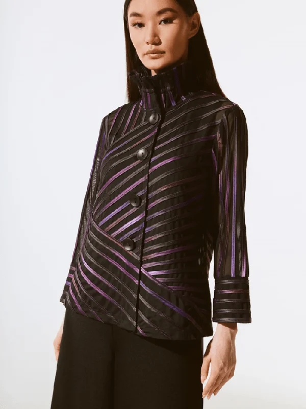 Joseph Ribkoff Abstract Print Soutache Jacket 243777 Col 178 A-Line Jacket Boat Neck Shawl Collar