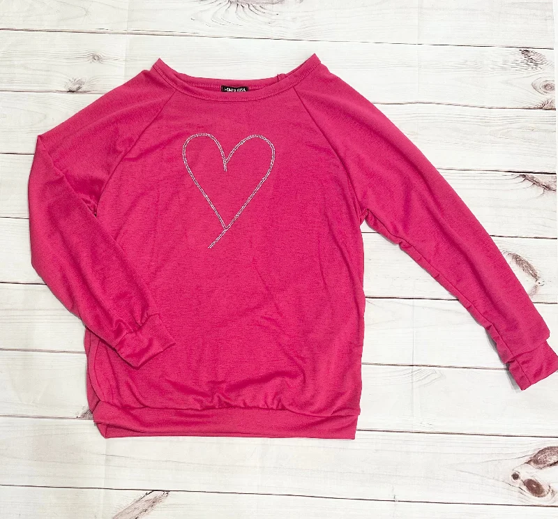 Radiant Love Fuchsia Rhinestone Heart Sweater Fleece Fabric Down Fabric Feather Fabric