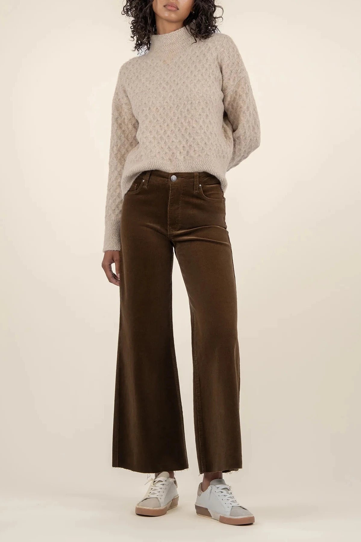 Pull On Long Sleeve High Neck Sweater [Oatmeal-KS23507] Fitted Loose Oversized