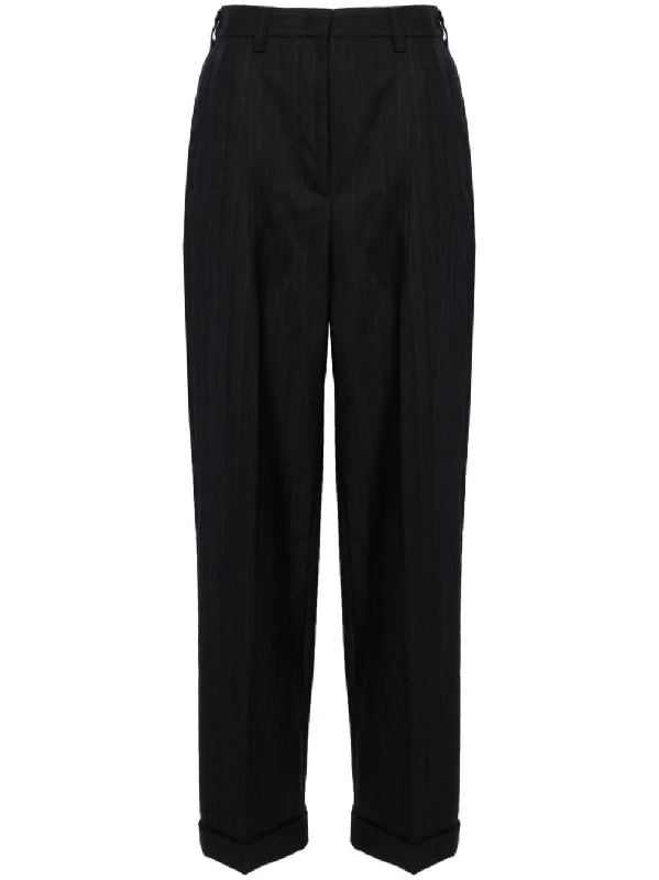 high-waisted pinstripe tailored trousers Trousers Essential Wardrobe