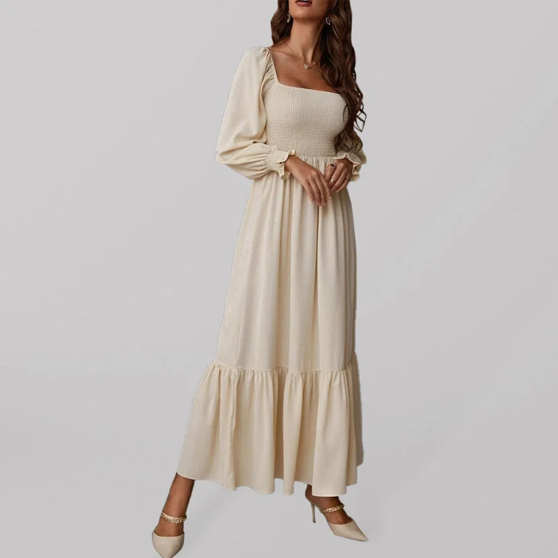 Blue Zone Planet |  Hollow Outer Neck Long Sleeve Pullover Dress Gathered Sleeve Pullover