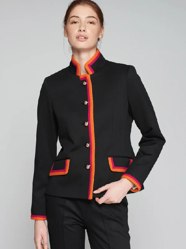 Vilagallo DOROTHEA Black Twill Jacket With Pink And Orange Border 31804 Oversized Jacket Tailored Jacket Straight Jacket