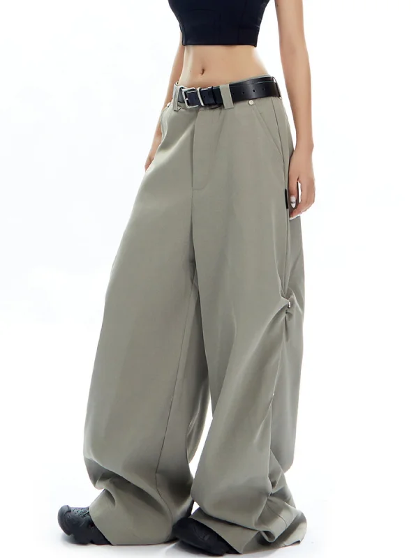Oversized Wide-Leg Trousers in Light Sage Green Trousers Sale Discount