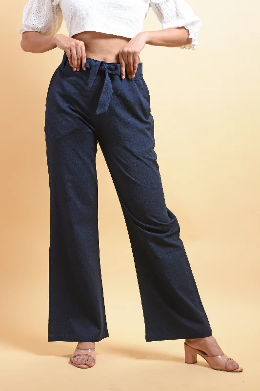 Blue Cotton Linen Wide Leg Trousers Trousers cozy comfortable