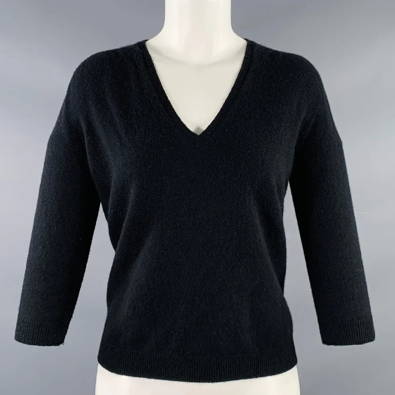JIL SANDER Size M Black Cashmere Knit V-Neck Pullover Chunky Knit Pullover