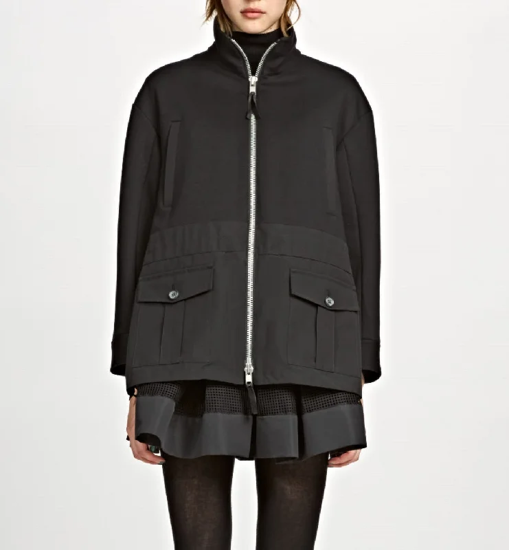 Back Chemical Lace Front Zip Jacket Stand-Up Collar Roll-Neck Collar Turtle Neck