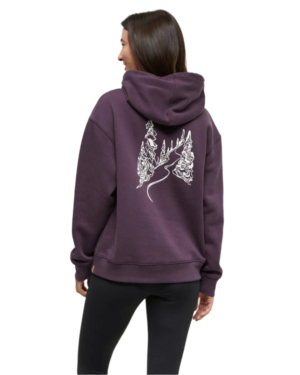 TENTREE Women's Snowy Trees Pullover Hoodie Midnight Plum/Vintage White Oversized Cozy Pullover