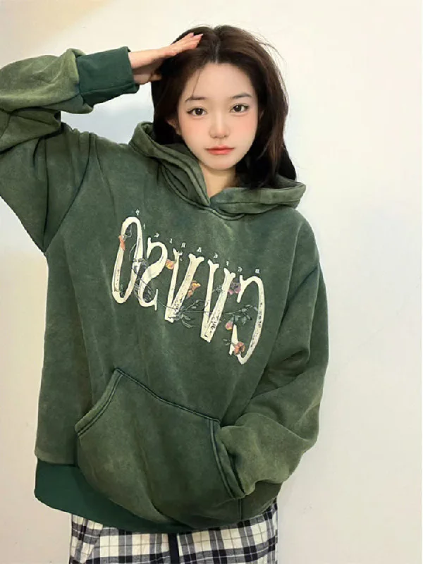 Cinessd Pullovers Woman Clothing Loose Text Baggy Letter Printing with Orint on Hoodies Women's Sweatshirt Hooded Promotion Goth M E Top fairycore Asymmetrical Hem Sweater