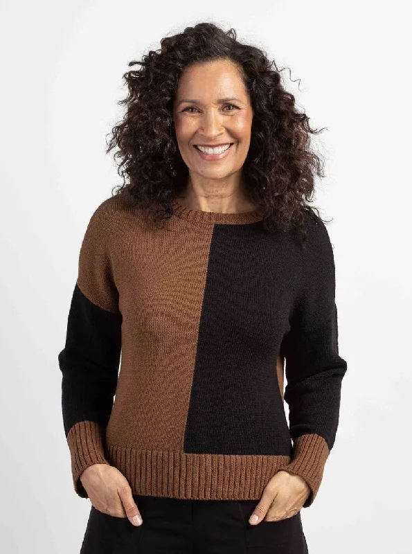 Ying Yang Color Block Pullover [Chocolate-81211] Solo Sleeve Pullover