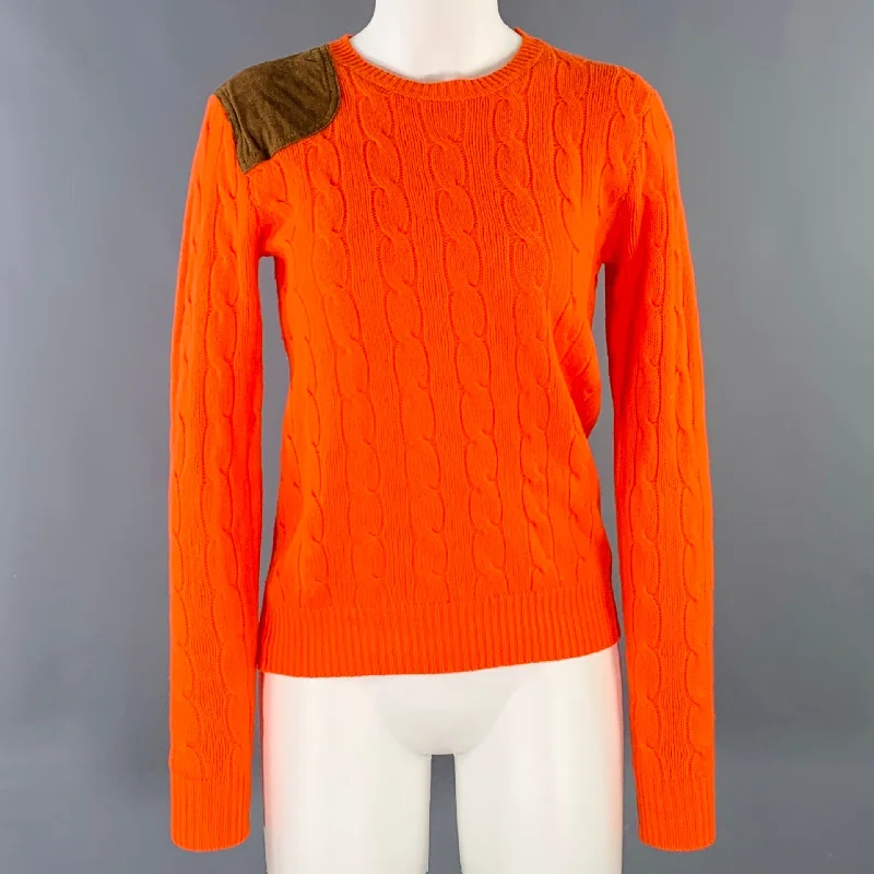 RALPH LAUREN Size M Orange Brown Wool Cashmere Cable Knit Sweater Boat Neck Shawl Collar Notched Collar RALPH LAUREN Size M Orange Brown Wool Cashmere Cable Knit Sweater Boat Neck Shawl Collar Notched Collar