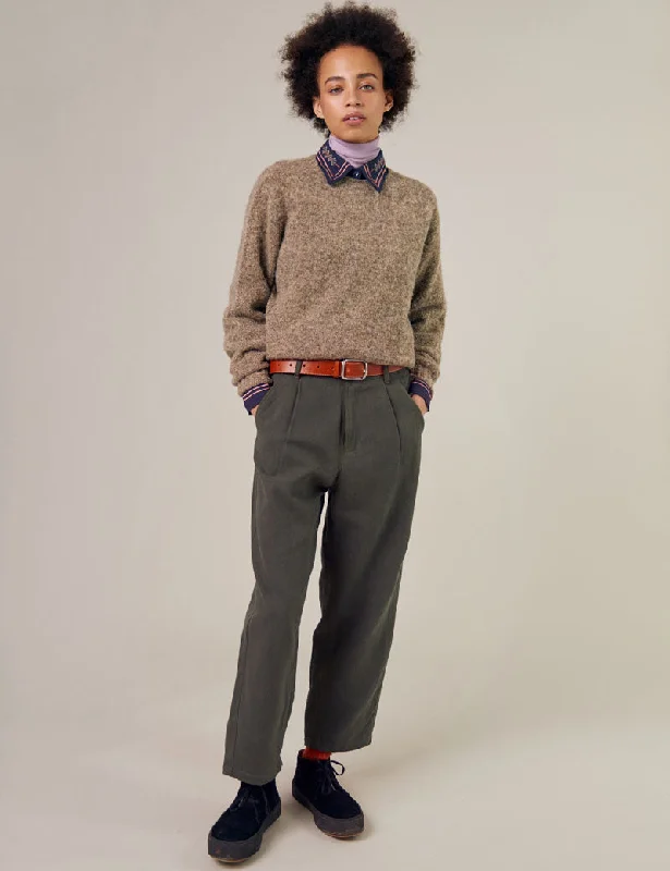 Sideline Lois Trousers Khaki Green Cropped Trousers Casual Linen
