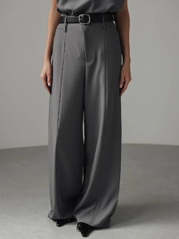 Grey Wide-Leg Trousers Trousers Winter Warm