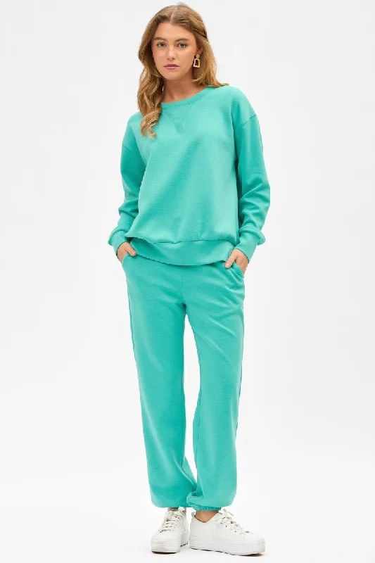 Emerald Malibu Pullover and Jogger Pant Set Lapel Neck Sweater
