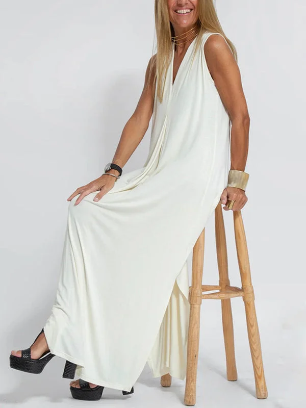 Blue Zone Planet | solid color pullover V-neck dress Puff Sleeve Stylish