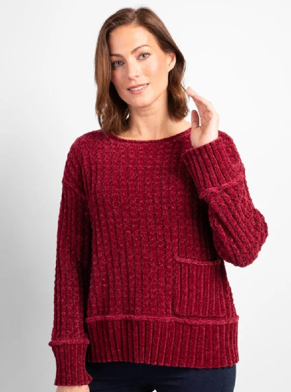 Tweedy Chenile Pullover [Cranberry-87735] Sheath Sleeve Elegant