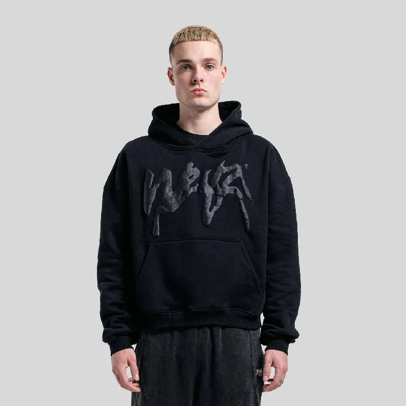 Hip Hop Puff Print Hooded Casual Pullover Sweater Mock Neck Pullover