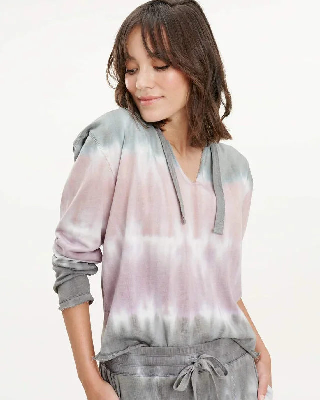 Splendid - Beam Tie Dye Terry Pullover Hoodie Faux Fur Trim