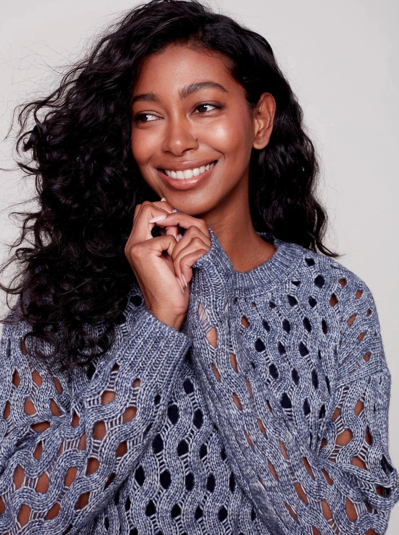 Crewneck Cable Knit Plushy Sweater [H Denim-C2541] Cotton Fabric Linen Fabric Terry Fabric