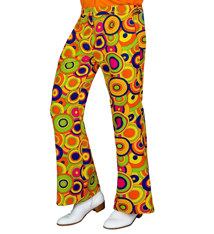 70's Groovy Disco Trousers Circles High Waist Slim Fit Ankle Length