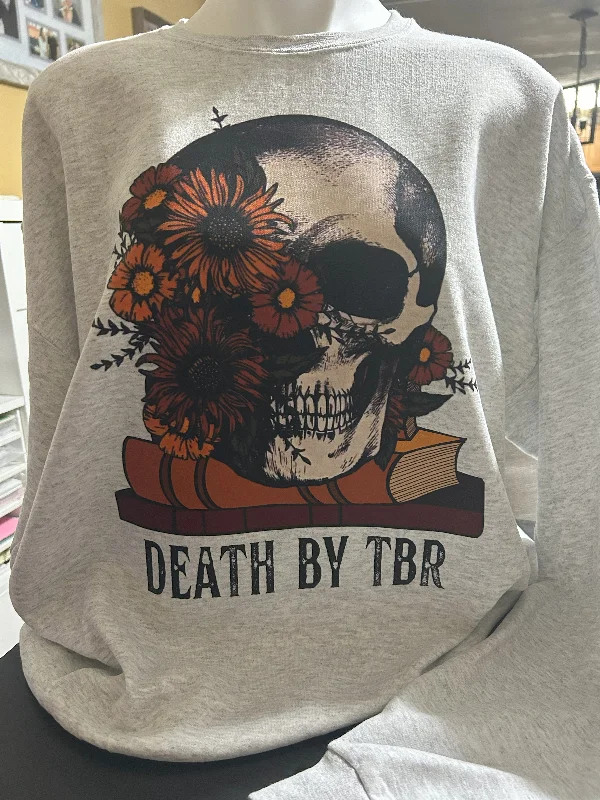 Literary Comfort: Death by TBR Crewneck Sweater & Pullover Hoodie for Book Lovers Crew Neck Wool