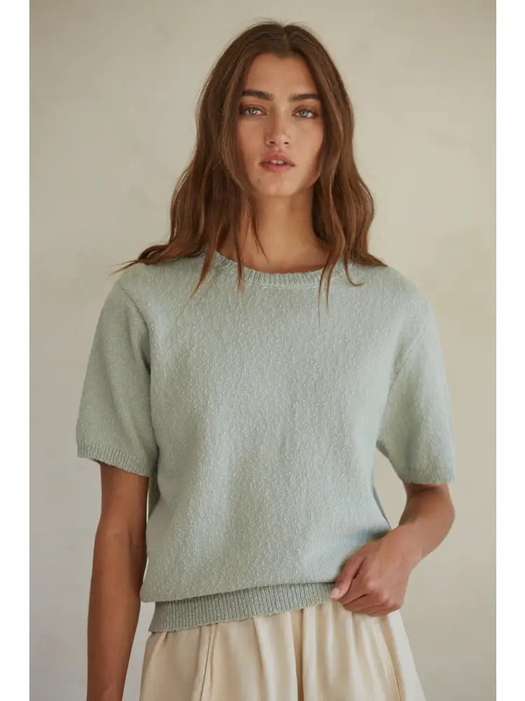 Knit Sweater Cotton Crew Neck Short Sleeve Terry Blend Velvet Blend Canvas Blend