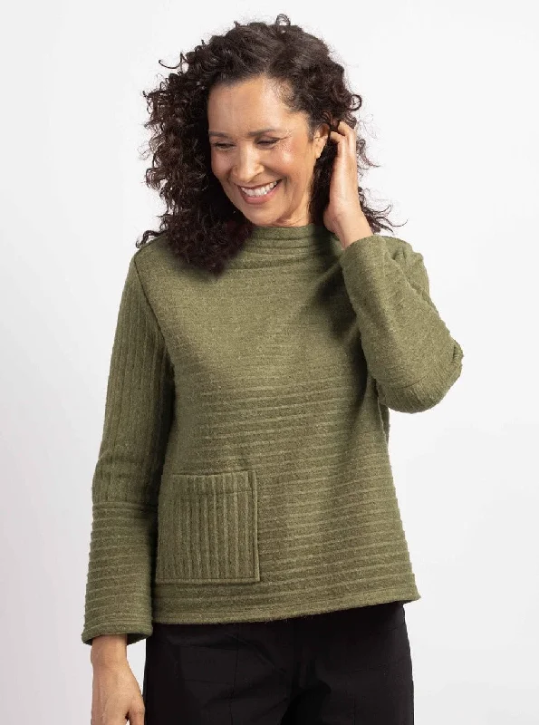 Pleated Fleece Pullover [Bonsai-52329] Tapered Sleeve Pullover