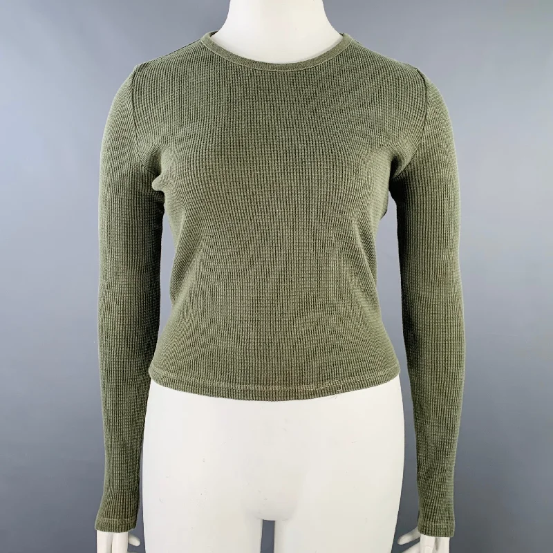 RALPH LAUREN Size L Green Olive Cotton Waffle Knit Crew Neck Pullover Plunging Neck Pullover RALPH LAUREN Size L Green Olive Cotton Waffle Knit Crew Neck Pullover Plunging Neck Pullover
