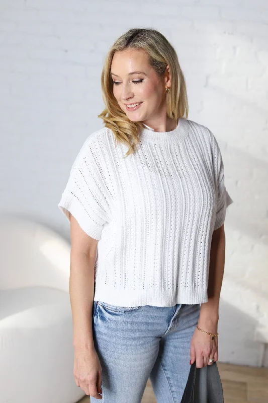 Piper Soft Short Sleeve Sweater Top Chenille Blend Fleece Blend Nylon Blend