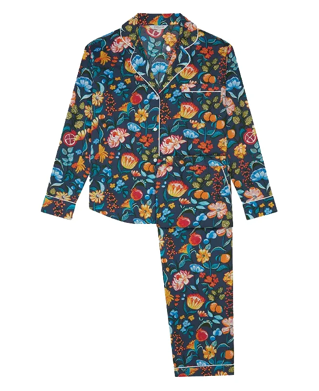 Pyjama Trouser Set - Florals on Navy Trousers Office Stylish