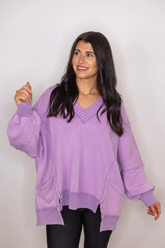 Cozy Era Washed Lavender Pullover Short Sleeve Top