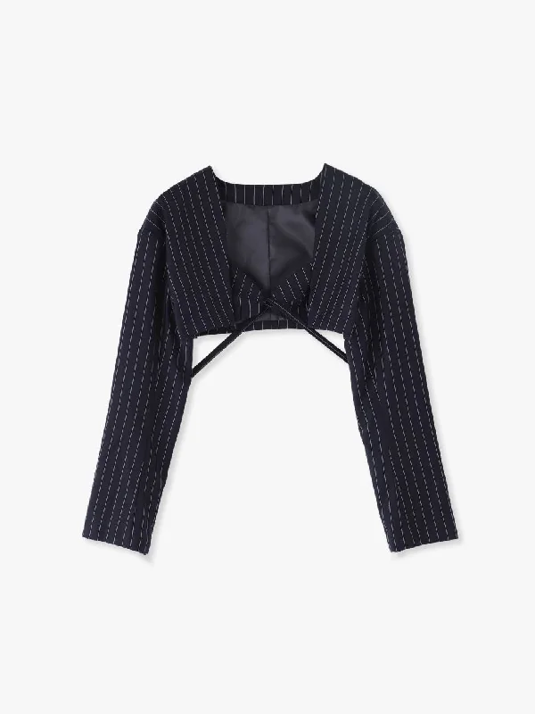 CROPPED STRIPE JACKET Notch Collar Jacket Peter Pan Collar Jacket Cowl Neck Jacket