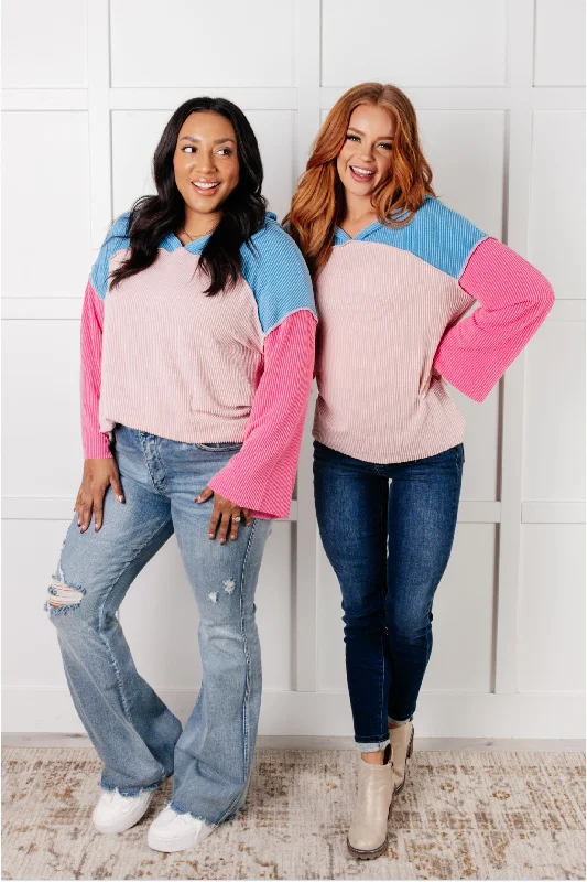 A-Tisket A-Tasket Color Block Pullover Three Quarter Sleeve