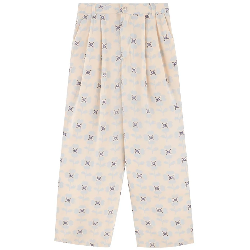 Cross Stitch Flowers Pleated Trousers by The Tiny Big Sister - Last One In Stock - EUR 38 (UK 10) Trousers Velvet Soft