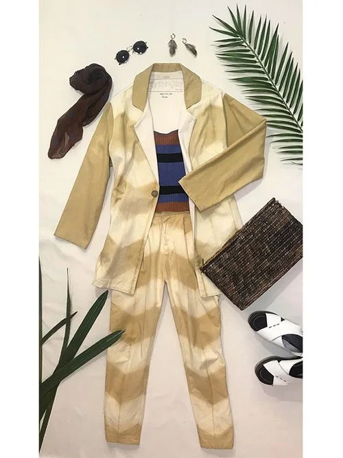 Natural Dye Zigzag Tie Dye Jacket + Pants Trench Coat Raincoat Waterproof Jacket