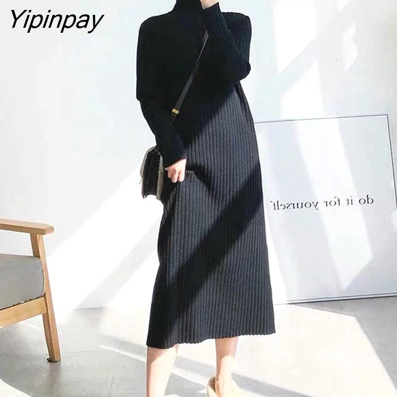 Yipinpay Autumn New Women Dress Korean Style Fashion Knitted Sweater Dress Long Slim Female 2023 HOT vestidos Terry Terry Cloth Terry Knit Yipinpay Autumn New Women Dress Korean Style Fashion Knitted Sweater Dress Long Slim Female 2023 HOT vestidos Terry Terry Cloth Terry Knit
