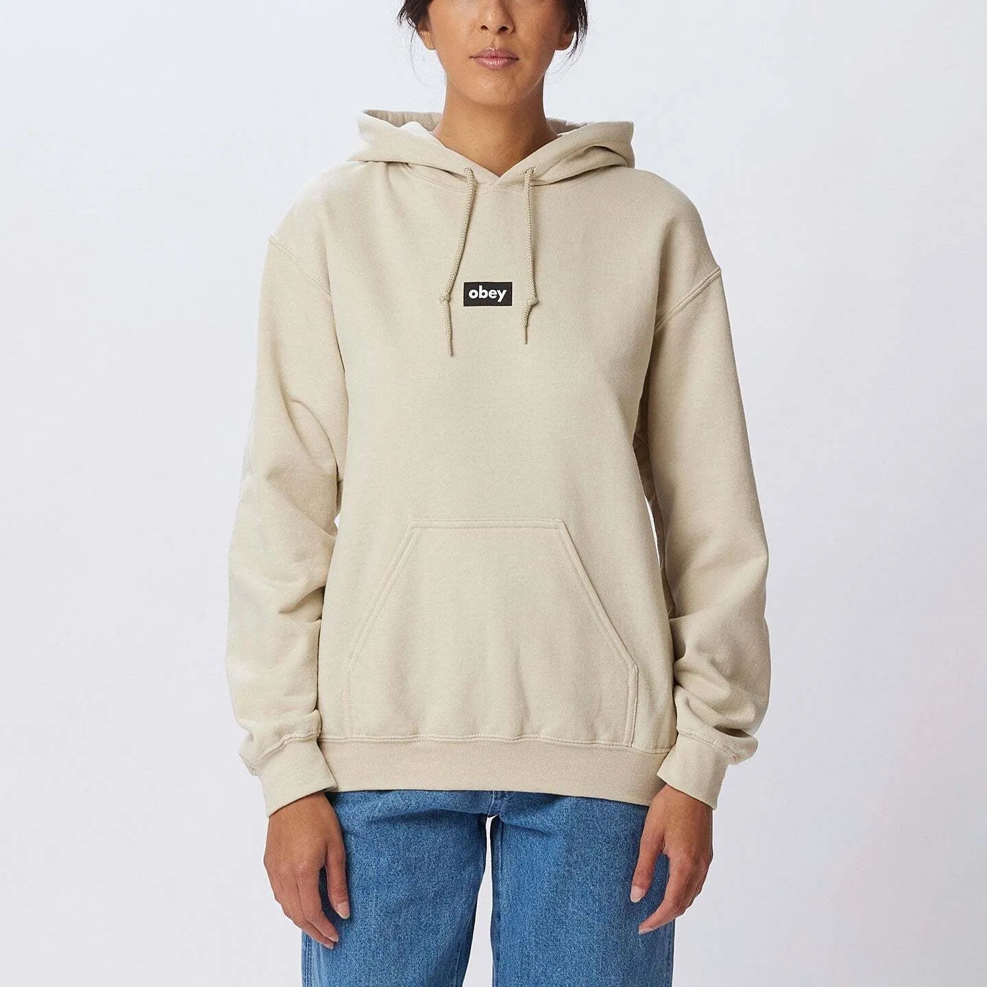 OBEY Women's Obey Tag Old School Pullover Hoodie Sand Cashmere Luxurious Pullover